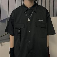 夏季港风ins古着机能工装短袖上衣暗黑丧系宽松黑色短袖衬衫男女 YUANSU男士衬衫