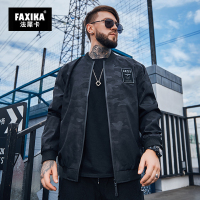 YUANSU法犀卡潮牌大码男装黑色外套秋季加肥加大胖子夹克棒球服加棉加厚夹克