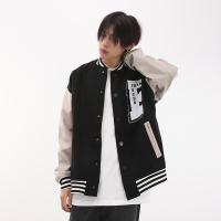 YUANSU2020冬季国潮马思唯FFF同款毛呢外套绣花男女夹克棒球服PU皮衣衫夹克