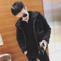 YUANSU羊羔毛外套男装加绒夹克秋冬季韩版潮流帅气加厚棉衣社会精神小伙夹克