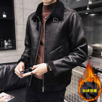 YUANSU冬季一体男外套韩版潮流加绒加厚秋冬皮草皮衣百搭翻领皮夹克夹克