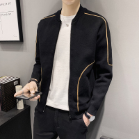 YUANSU2020春夏上衣男士韩版修身衣服拼色线条压线棒球领针织夹克外套男夹克