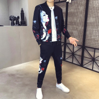 YUANSU社会精神小伙卫衣套装男春秋季韩版修身开衫外套男装网红搭配一套夹克