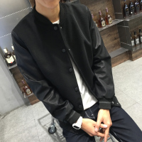 YUANSU秋冬季加棉加厚皮袖拼接毛呢夹克男褂子加大码呢子外套学生棒球服夹克