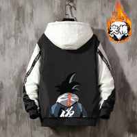 YUANSU夹克学生男秋冬季加绒加厚款连帽宽松个性图案工装外套运动棒球服夹克