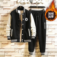 YUANSU秋冬季加绒运动套装13棒球服15岁初中学生16男孩加厚卫衣两件套14夹克