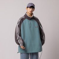 YUANSU羊羔毛绒卫衣男高领条纹立领加厚冬新款情侣装棒球服潮牌宽松外套夹克
