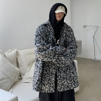 YUANSU豹纹毛呢料夹克男外套加肥加大码潮胖子痞帅炸街帅气港风秋冬季装夹克