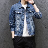 YUANSU春秋牛仔外套男秋装上衣韩版潮流痞帅工装夹克修身牛仔服褂子夹克