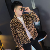 YUANSU外套男潮流韩版豹纹一体冬季加厚毛绒夹克男士休闲百搭棉衣服夹克