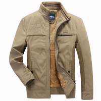 YUANSU加绒加厚秋冬棉夹克中老年男冬季保暖外套宽松爸爸棉布休闲男装夹克