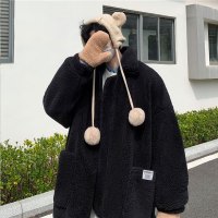 YUANSU冬季加厚立领羊羔毛夹克棉衣男港风潮流情侣毛绒外套学生保暖棉服夹克