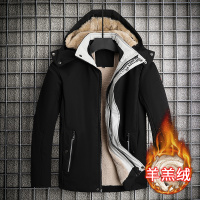 YUANSU加绒外套男秋冬季加厚保暖连帽开衫夹克加肥加大码胖子羊羔绒棉衣夹克