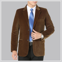 YUANSU春秋中年男士灯芯绒西服中老年男装商务休闲西装单西外套爸爸上装夹克