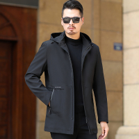 YUANSU夹克外套男带帽薄款春秋中长上衣2020新潮流男装中年父亲帅气风衣夹克