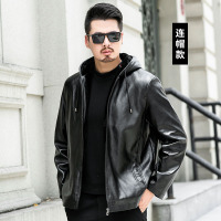 YUANSU秋冬季男士皮衣加绒加厚连帽骑行机车外套中老年人皮夹克爸爸冬装夹克