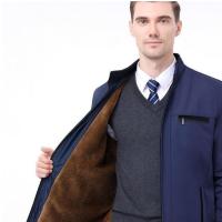 YUANSU中年男士棉服秋冬季款加绒加厚爸爸外套立领藏青色夹克50岁男人装棉衣