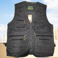 YUANSU牛仔马甲男中老年工装马夹春秋中年男士户外多口袋爸爸棉外套背心棉衣