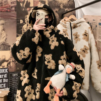 YUANSU卫衣男连帽秋冬款羊羔绒外套韩版潮流情侣小熊棉衣港风棉服男潮牌棉衣