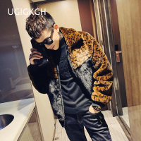 YUANSU羊羔毛外套男潮流网红快手同款豹纹棉衣服社会精神小伙仿貂绒棉袄棉衣