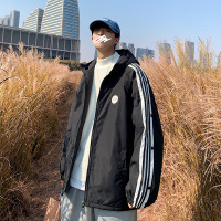 YUANSU休闲运动条纹排扣夹克棉衣男冬季加厚保暖连帽棉服青少年棉袄外套棉衣