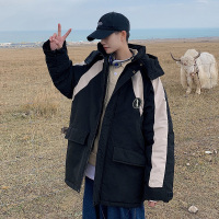 YUANSU宽松大码连帽男生棉衣冬季拼接帅气时尚棉服休闲潮牌oversize外套棉衣