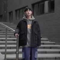 YUANSU男士棉衣立领开叉简约纯色棉服百搭休闲学生保暖棉服外套棉衣