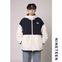 YUANSU十九秋/ 2020冬季新款加厚拼接羊羔毛棉衣连帽外套情侣男女宽松潮棉衣