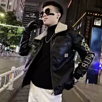 YUANSU皮衣服男士潮流帅气网红羊羔毛外套韩版精神小伙机车一体夹克夹克