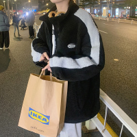 YUANSU冬季加厚羊羔毛保暖夹克棉衣男宽松慵懒风毛绒外套青少年痞帅棉服夹克