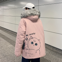 YUANSU冬季加厚毛领棉衣男女通穿中性卡通猫咪情侣羽绒棉服胖子大码外套棉衣