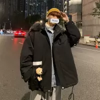 YUANSU棉衣男冬季加厚潮流宽松小熊配饰新款男生棉服外套帅气青少年棉袄棉衣