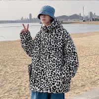 YUANSU加肥加大豹纹连帽棉衣男冬季2020新款港风棉服直下摆中学生棉袄子棉衣