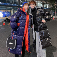 YUANSU情侣冬装宽松连帽棉衣男女韩版潮流中长款过膝棉服外套亮面棉袄子棉衣