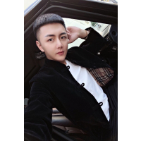 YUANSU皇家男爵v精神小伙秋冬男立领金丝绒夹克外套加棉中国风唐装棉服棉衣