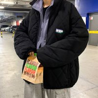 YUANSU冬季港风假两件棉衣夹克男生立领菱形格韩版休闲棉服加厚大码外套棉衣