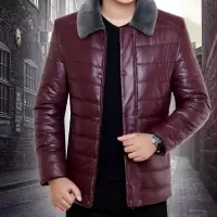 YUANSU中年男士棉衣翻领pu皮棉服宽松防风保暖皮袄子纯色爸爸装冬装外套棉衣
