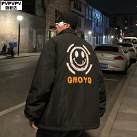 YUANSU棉服男潮牌韩版潮流冬季加厚外套后背笑脸大码宽松情侣装棉衣棉袄棉衣