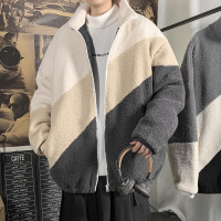 YUANSU棉衣男韩版宽松加绒加厚羊羔毛立领棉服冬季潮流休闲大码拼接外套棉衣
