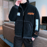 YUANSU羊羔绒棉衣男冬季加厚港风大码2020年新款青少年黑色保暖拼接外套棉衣