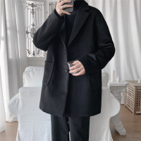 YUANSU冬季黑色英伦风毛呢大衣男生潮流休闲中长款风衣青年帅气呢子外套风衣