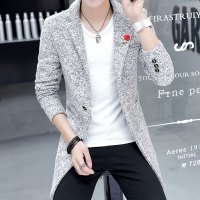 YUANSU秋冬季中长款风衣男韩版修身潮流帅气发型师非主流外套青年大衣潮风衣