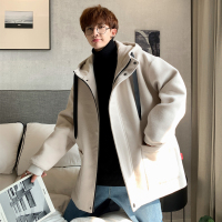 YUANSU男士风衣中长款秋季潮流呢子大衣韩版帅气宽松连帽风衣男中长款风衣