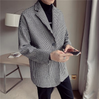 YUANSU风衣男士中长款冬季千鸟格呢子大衣青年学生街头潮牌加厚外套男装风衣