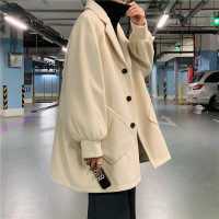 YUANSU中长款风衣男韩版潮流帅气冬季加厚工装毛呢大衣外套日系痞帅炸街风衣