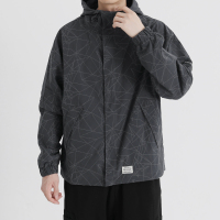 YUANSU写意秋季新款日系复古空间线条连帽风衣男装休闲文艺宽松防风外套风衣