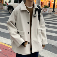 YUANSU超火cec呢子外套男秋冬韩版宽松潮流港风风衣男痞帅毛呢大衣炸街风衣