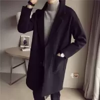YUANSU毛呢大衣男2020秋冬季韩版潮流帅气中长款风衣加棉保暖呢子外套男风衣