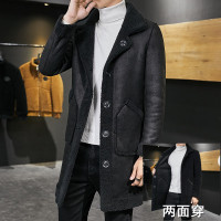 YUANSU中长款羊羔毛外套男士摇粒绒棉衣双面穿棉袄绒皮草一体潮风衣