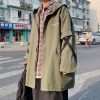 YUANSU胖胖哥风衣男士连帽冬季中长款外套大码休闲潮流夹克宽松百搭男装风衣